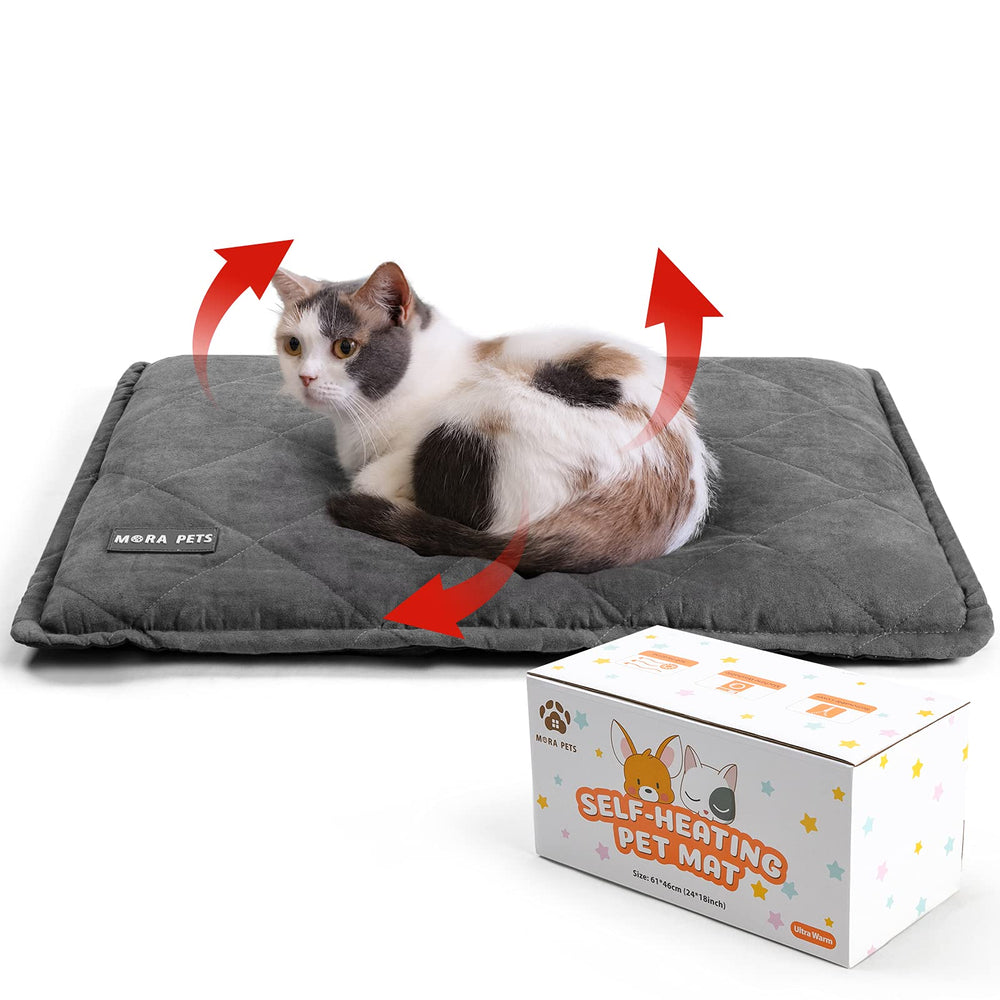 Mora Pets self-warming cat bed with reflective layer for cozy warmth.
