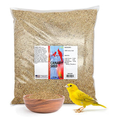Morning Bird canary seed 9 lb bag shows comprehensive daily nutrition for small birds.