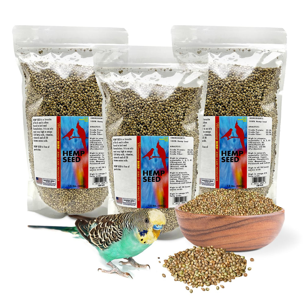 Morning Bird hemp seeds 4-5 lbs packaging preserves freshness for birds