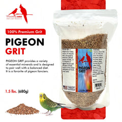 Morning Bird Pigeon Grit ingredients close-up highlighting mineral-rich formula.