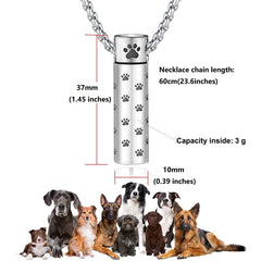 MOROTOLE dog urn necklace close-up shows cubic zirconia and engraved tag.