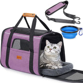 Morpilot cat carrier in purple showing dual cushions for comfortable travel