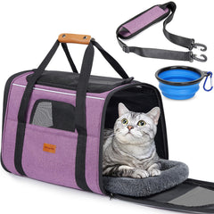 Morpilot cat carrier in purple showing dual cushions for comfortable travel