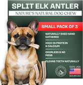 Mountain Valley Antlers pack shot, split small 3-pack for long-lasting chewing.