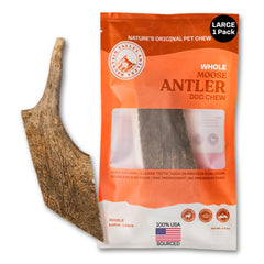 Mountain Valley Moose Antlers for Dogs pack front, natural long-lasting chew.