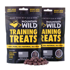 Mountain Wild elk-venison training treats for puppies, high-value reward.