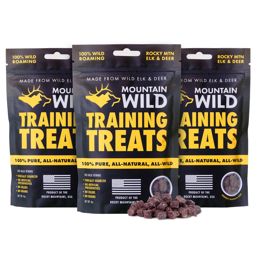 Mountain Wild elk and venison puppy reward bag for high-value training.