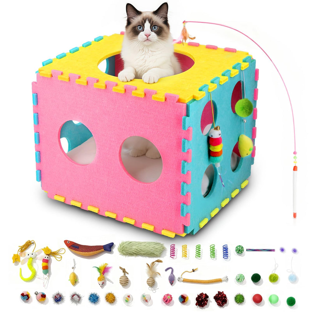 MOYMO 41 Pcs interactive cat toys indoor set cover, inviting curious cats to explore and play.