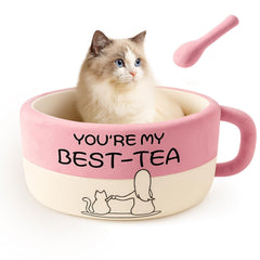 MOYMO coffee cup cat bed front view offers cozy naps for pets