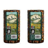 Mr. Bird Woodpecker Feast cylinder-two-pack hangs to attract woodpeckers.