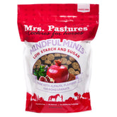 Mrs. Pastures Mindful Minis alfalfa cookie close-up, low-starch reward for calm training.