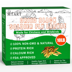 MTART dried black soldier fly larvae close-up, highlighting protein-rich poultry nourishment.