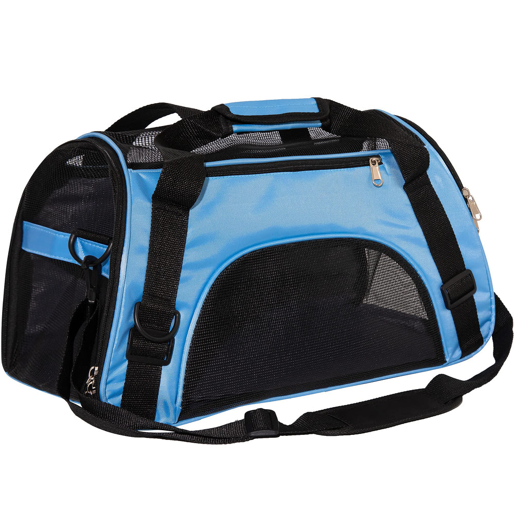 MuchL pet carrier blue front view for easy travel with small pets