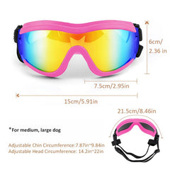 Muejjur pink frame dog sunglasses during car rides protect from wind.