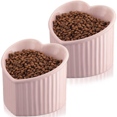 Mumufy heart-shaped cat bowls set in pink tilt design for comfortable meals.