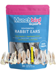 Munchbird dehydrated rabbit ears 100g pack, crunchy dog snack for daily use.