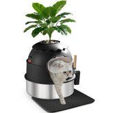 MuseMira hidden litter box, front view; stainless steel interior helps odor control.