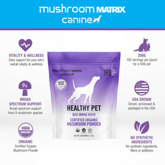 Mushroom Matrix pouch packaging highlighting organic mushrooms.