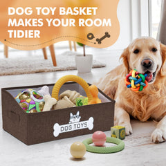 Mutiearo dog toy basket side with handle portable storage for playtime.