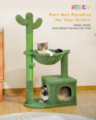 MUTTROS Cactus Cat Tree metal hammock invites relaxing naps in the sun.