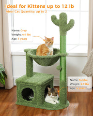 MUTTROS Cactus Cat Tree sisal post supports natural scratching to protect furniture.