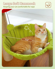 MUTTROS Flower Cat Tree features a green hammock for lounging after play.