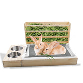 MUYG rabbit hay feeder with litter box assembly showing easy setup and tidy feeding