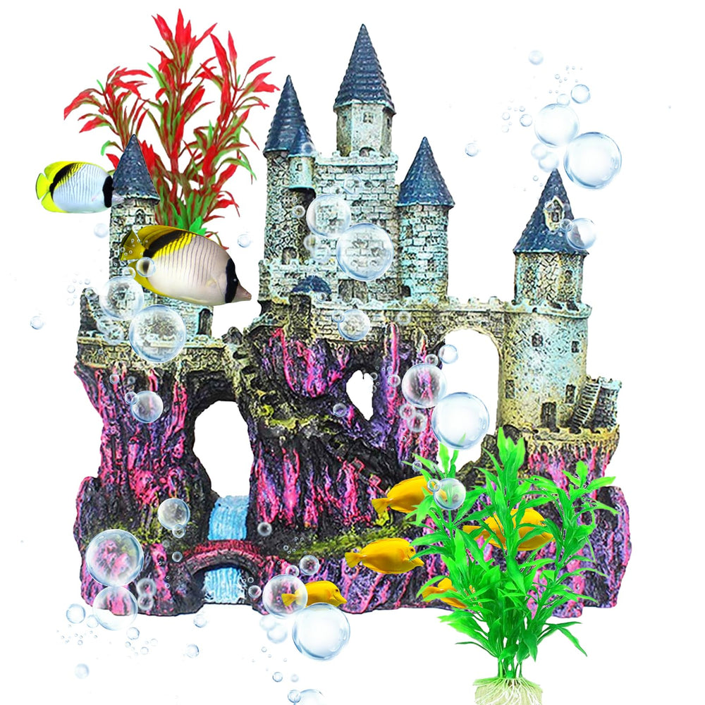 MUYG aquarium castle front view with vivid colors to enhance tank focal point
