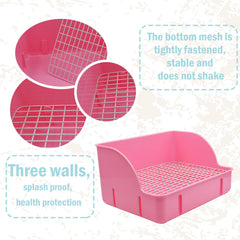 MUYG rabbit litter box three sided fence reduces splatter.