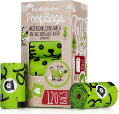 My AlphaPet compostable dog poop bags roll for mess-free cleanup on walks