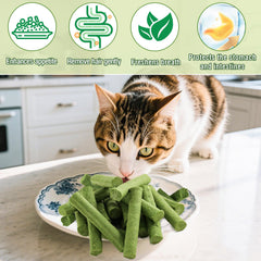 Myfoodog cat grass stick delivers a crunchy, tasty snack.