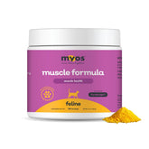 MYOS Feline Muscle Formula bottle label highlights senior-friendly dosage for mobility support.