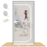 MYPIN reinforced cat screen door front view with dual-zip opening for easy pet passage