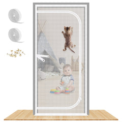MYPIN reinforced cat screen door front view with dual-zip opening for easy pet passage