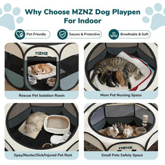 MZNZ playpen shows eight mesh sides for ventilation and visibility