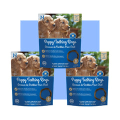 N-Bone puppy teething ring peanut butter closeup promotes soothing gum relief.