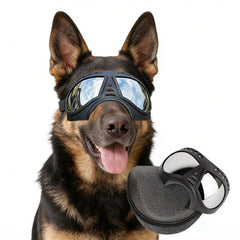 NAMSAN dog goggles with wide coverage protect eyes on car rides and outdoor trips.