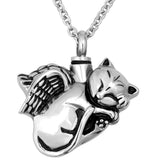 NanMuc Cute Angel Cat Urn Necklace front view for memorial remembrance.