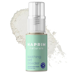 Naprim Naturals soothing pet powder container for gentle itch relief.