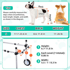 Nasjac dog wheelchair side profile demonstrates adjustable sizing for different dogs