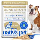 Native Pet bone broth powder bottle pour enhances meals with savory aroma.