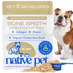 Native Pet bone broth powder with chicken ingredients to support balanced meals