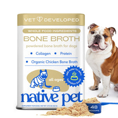 Native Pet bone broth powder packaging highlighting organic chicken broth for healthy hydration