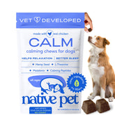 Native Pet Calming Chews for Dogs bottle on shelf supports calmer moments