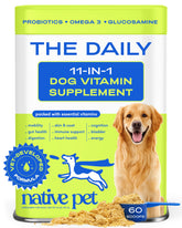 Native Pet Daily Dog Vitamins powder with scoop for easy daily dosing and nutrition.