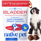 Native Pet Dog UTI Treatment packaging featuring air-dried cranberry chews for bladder support.