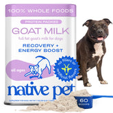 Native Pet Goat Milk Powder packaging shows a clean, single-ingredient formula