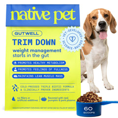 Native Pet GutWell Trim Down bottle being poured for easy dosing