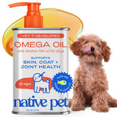 Native Pet Omega 3 bottle pour shows easy daily dosing for dogs and cats.