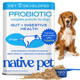 Native Pet Probiotics dog bottle for daily gut health support.